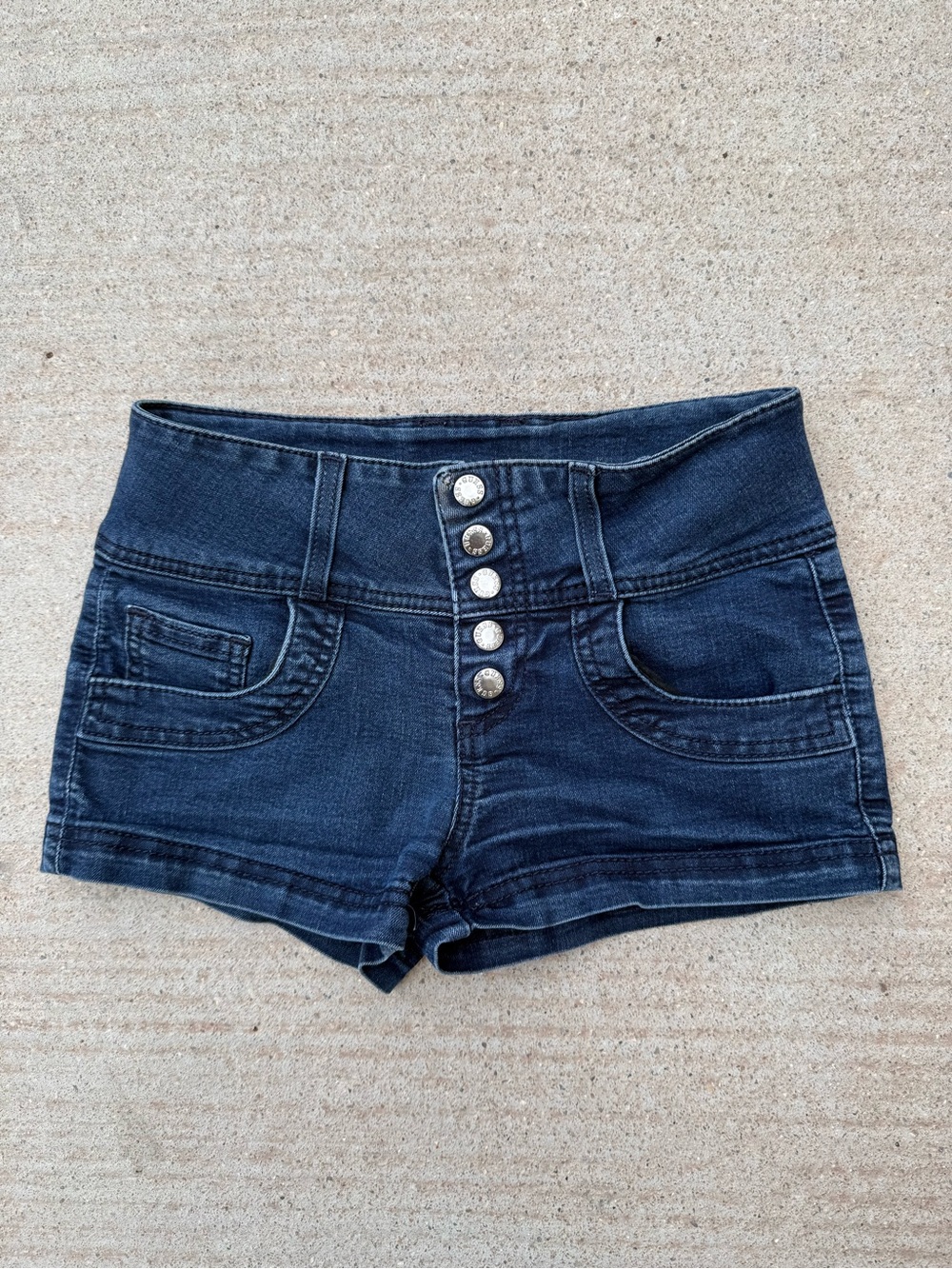 Cute Guess Dark Blue High-Rise Button-Fly Jean Shorts